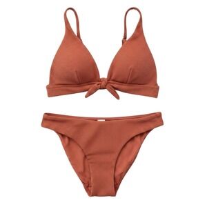 Vitamin A Ribbed Bikini Set Front Tie Sustainable Terracotta Sienna XL L